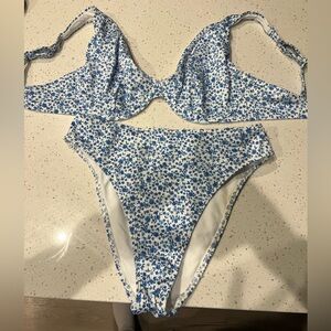Hollister Blue and White Bikini Set
